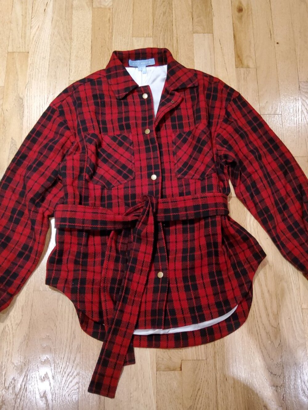 NWOT Hill House Wool Plaid Red / Black Shirt Jacket Size S - Picture 1 of 7